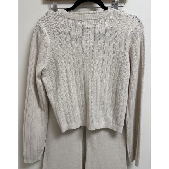Sincerely Jules Knit Cardigan Flare Pants Set Womens Medium Cream Ribbed - Picture 3 of 11